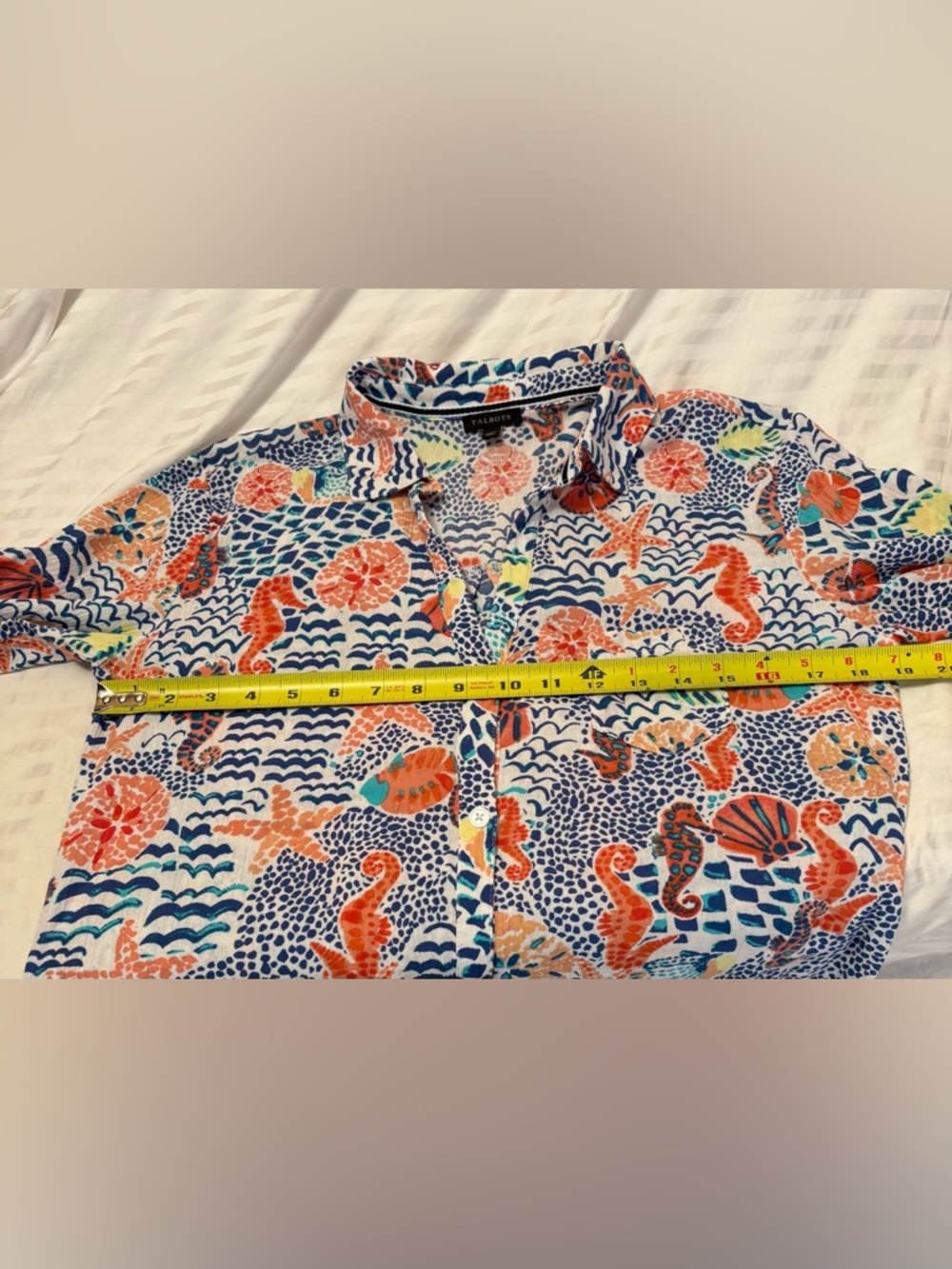 Talbots Beach Shirt Coverup XS Seahorse Button Up Cotton Nautical Coastal - Picture 13 of 16